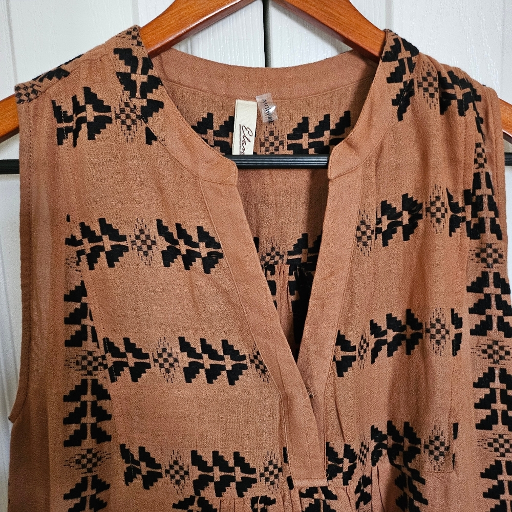Elan Bohemian Tribal Print Tiered Dress Small Rust Cotton Festival Mini Sz Small - Picture 5 of 12